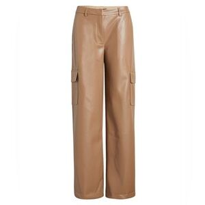 [halogen] wide leg high waisted faux leather pants natural